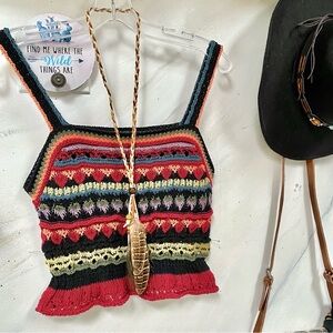 ZARA KNIT Multicolor stripe tank top w granny Gypsy hippy retro vibe